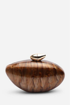 Wholesale Oval Glossy Marble Dark Brown Evening Clutch with Detachable Chain