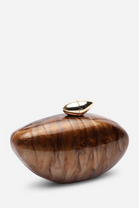 Wholesale Oval Glossy Marble Dark Brown Evening Clutch with Detachable Chain