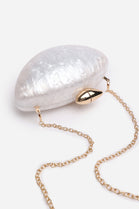 Wholesale Oval Glossy Marble White & Gold Toned Evening Clutch with Detachable Chain