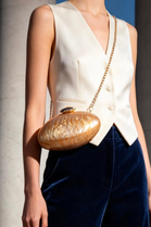 Wholesale Oval Glossy Marble Gold Evening Clutch with Detachable Chain