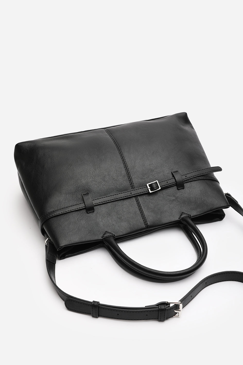 Premium Faux Leather Bag with Buckle Detail In Black