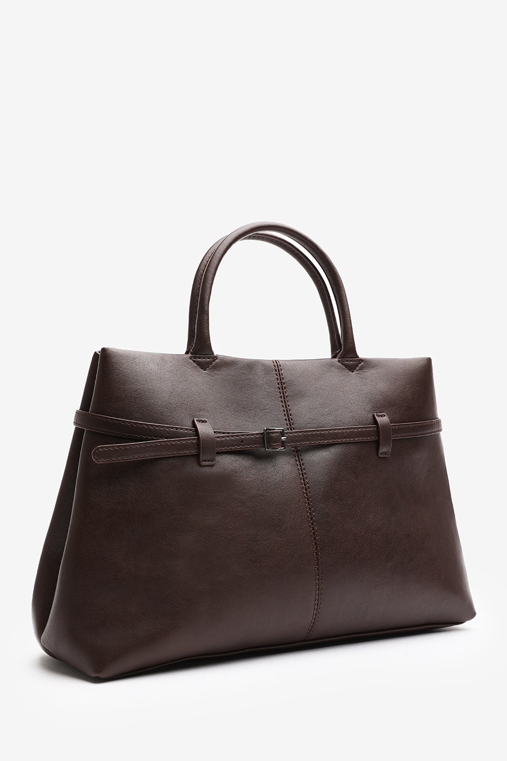 Premium Faux Leather Bag with Buckle Detail In Dark Brown Pu