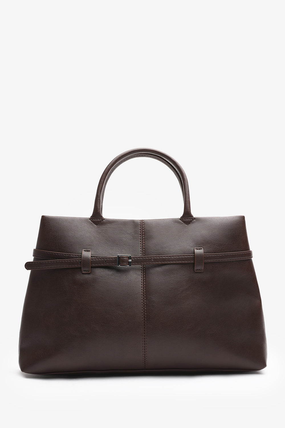 Premium Faux Leather Bag with Buckle Detail In Dark Brown Pu