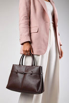 Premium Faux Leather Bag with Buckle Detail In Dark Brown Pu