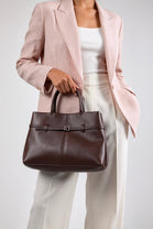 Premium Faux Leather Bag with Buckle Detail In Dark Brown Pu
