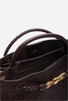 Premium Woven Top Handle Bag with Gold Knot Detail In Brown Suede