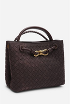 Premium Woven Top Handle Bag with Gold Knot Detail In Brown Suede