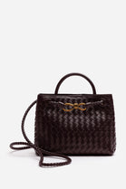 Premium Woven Top Handle Bag with Gold Knot Detail In Dark Brown