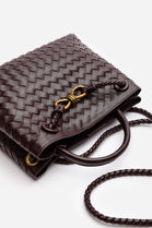 Premium Woven Top Handle Bag with Gold Knot Detail In Dark Brown