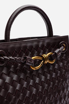 Premium Woven Top Handle Bag with Gold Knot Detail In Dark Brown
