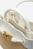 Premium Woven Top Handle Bag with Gold Knot Detail In White Raffia