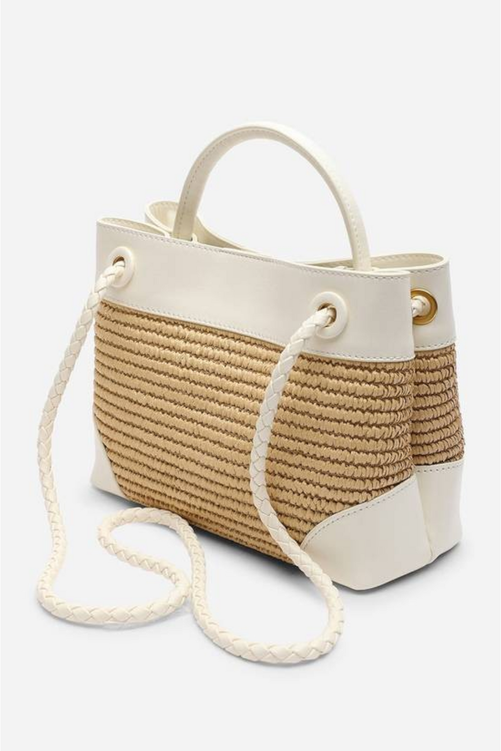 Premium Woven Top Handle Bag with Gold Knot Detail In White Raffia