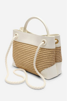 Premium Woven Top Handle Bag with Gold Knot Detail In White Raffia