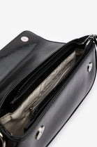 Premium Black Shiny Finish Baguette Shoulder Bag with Silver Accent