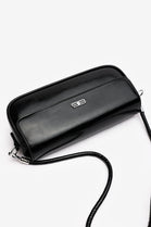 Premium Black Shiny Finish Baguette Shoulder Bag with Silver Accent