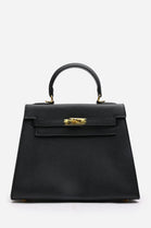 Crossbody Bag With Gold Lock in Textured Black