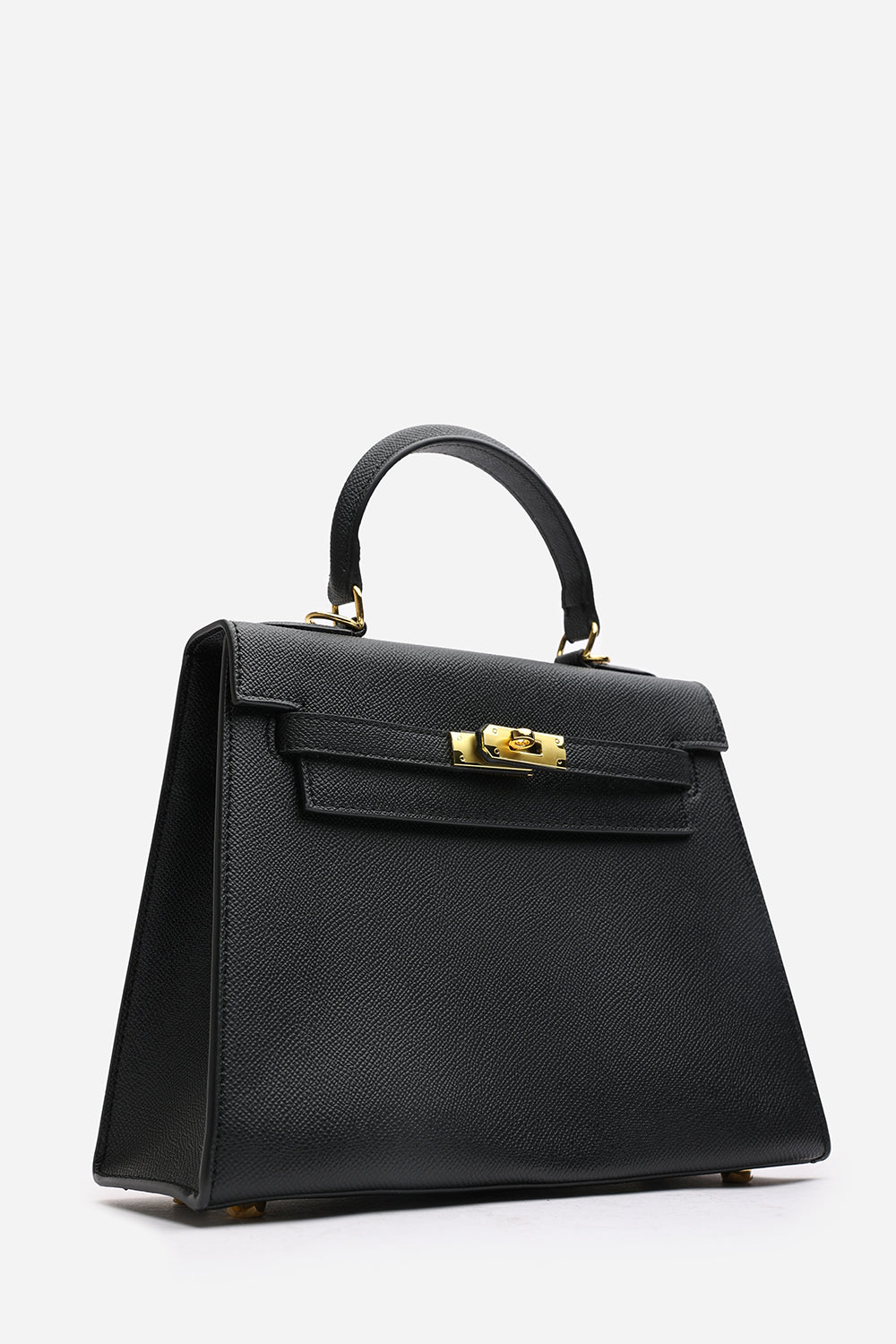 Crossbody Bag With Gold Lock in Textured Black