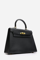 Crossbody Bag With Gold Lock in Textured Black