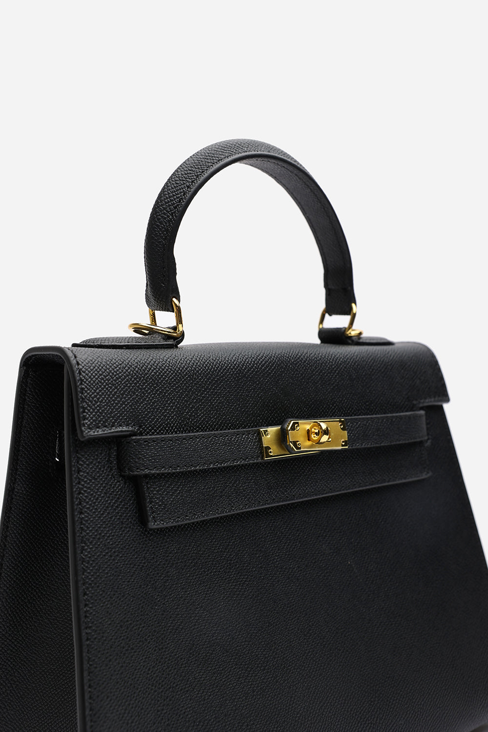 Crossbody Bag With Gold Lock in Textured Black