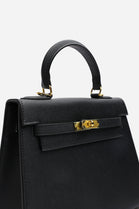Crossbody Bag With Gold Lock in Textured Black