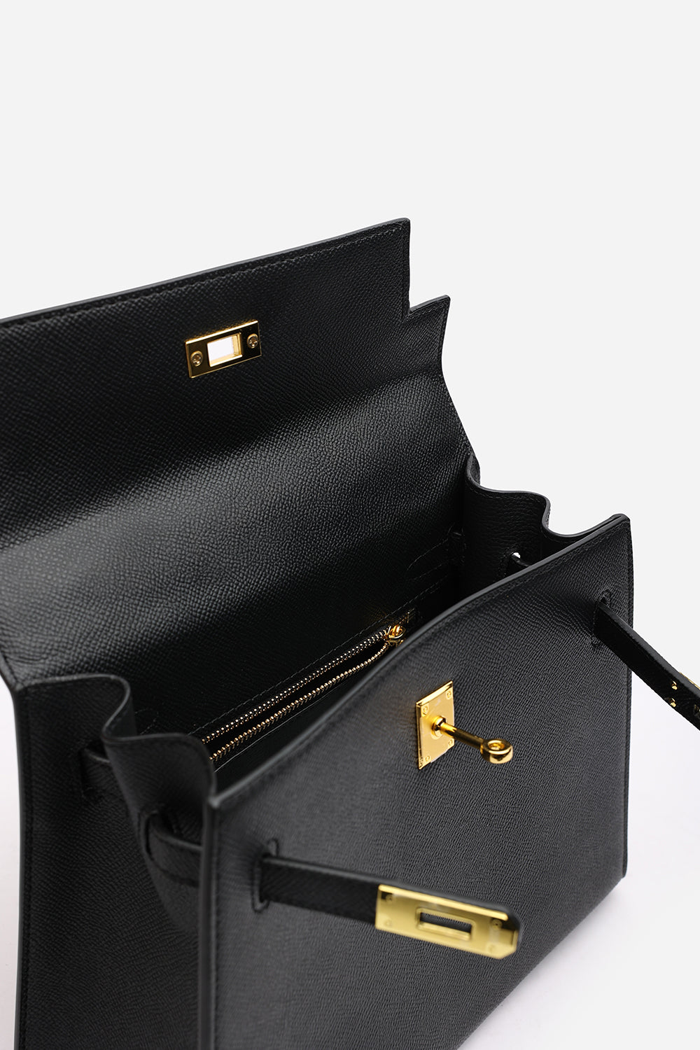 Crossbody Bag With Gold Lock in Textured Black