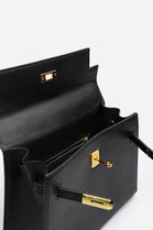 Crossbody Bag With Gold Lock in Textured Black