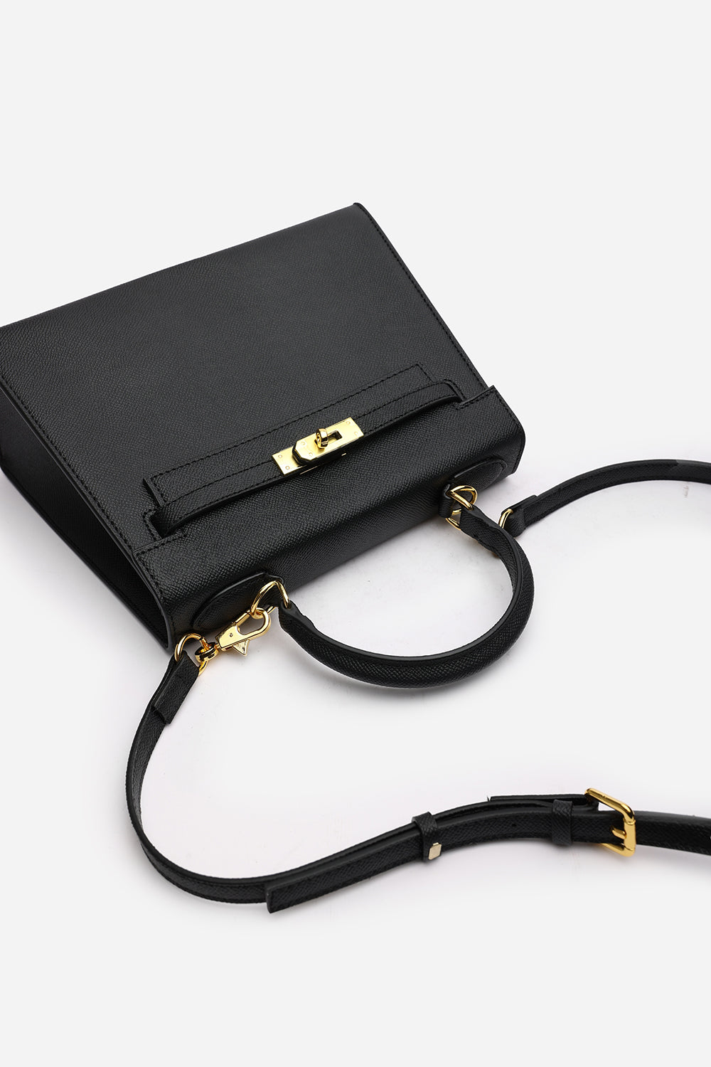 Crossbody Bag With Gold Lock in Textured Black