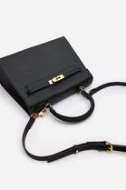 Crossbody Bag With Gold Lock in Textured Black