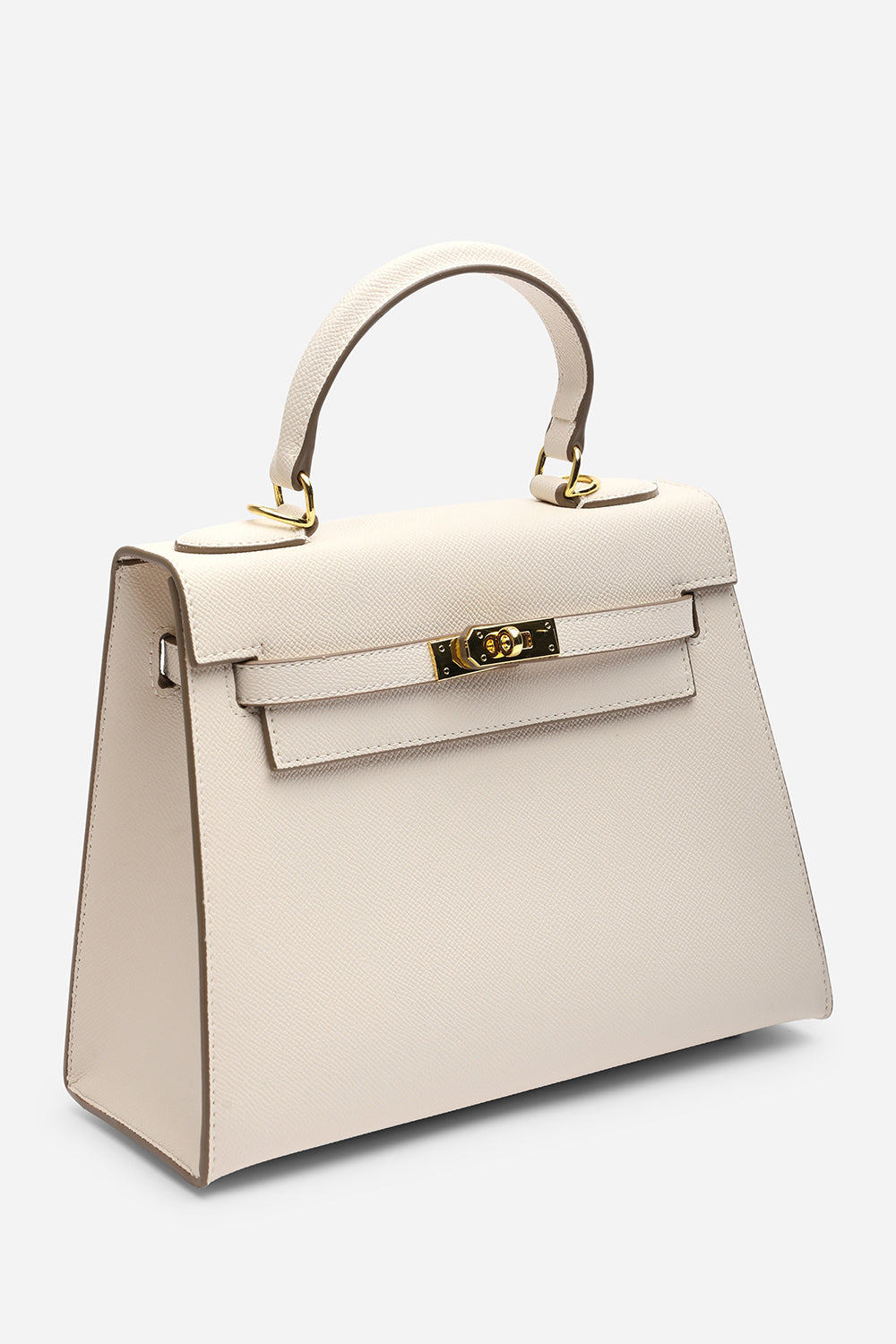 Crossbody Bag With Gold Lock in Textured Cream