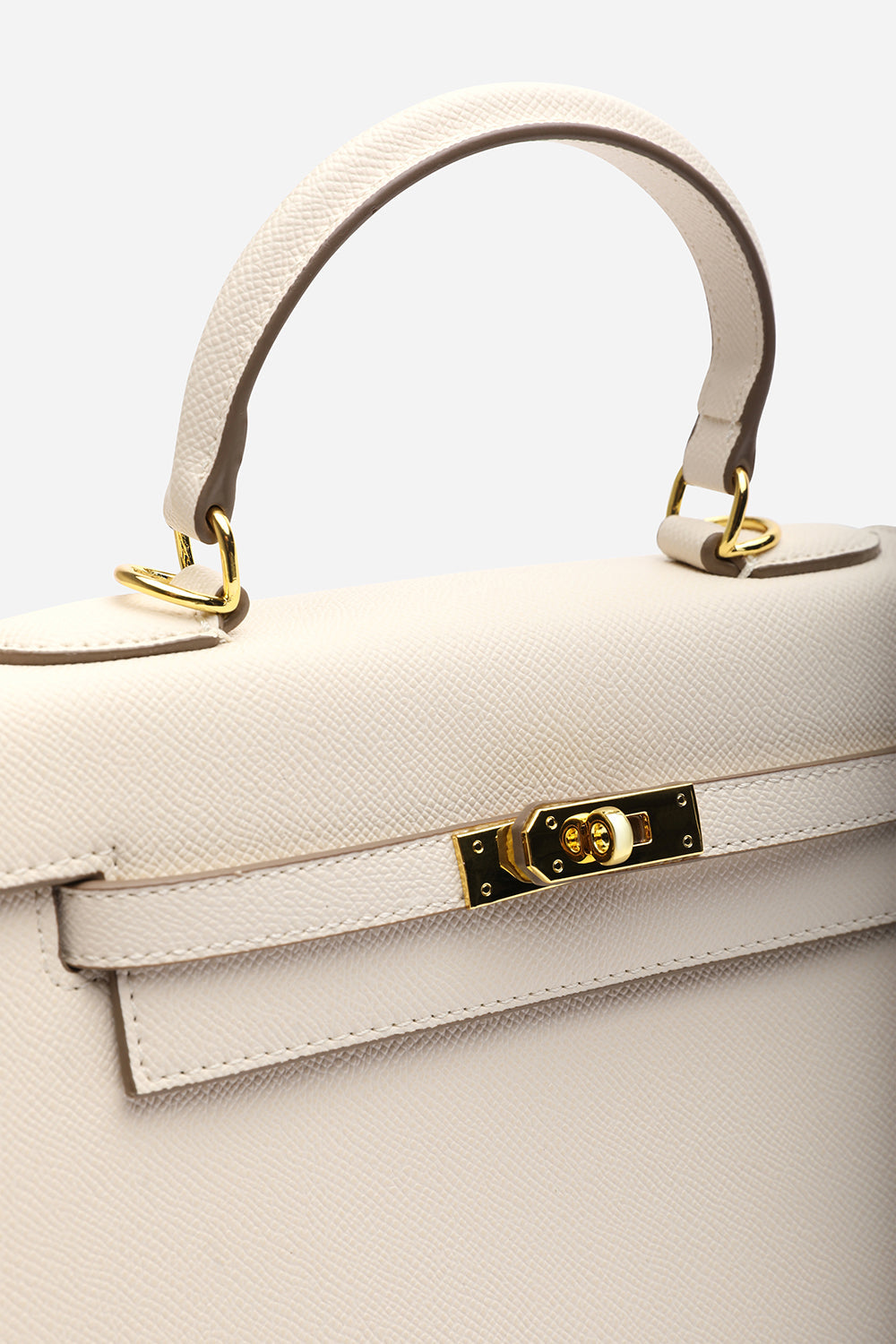 Crossbody Bag With Gold Lock in Textured Cream