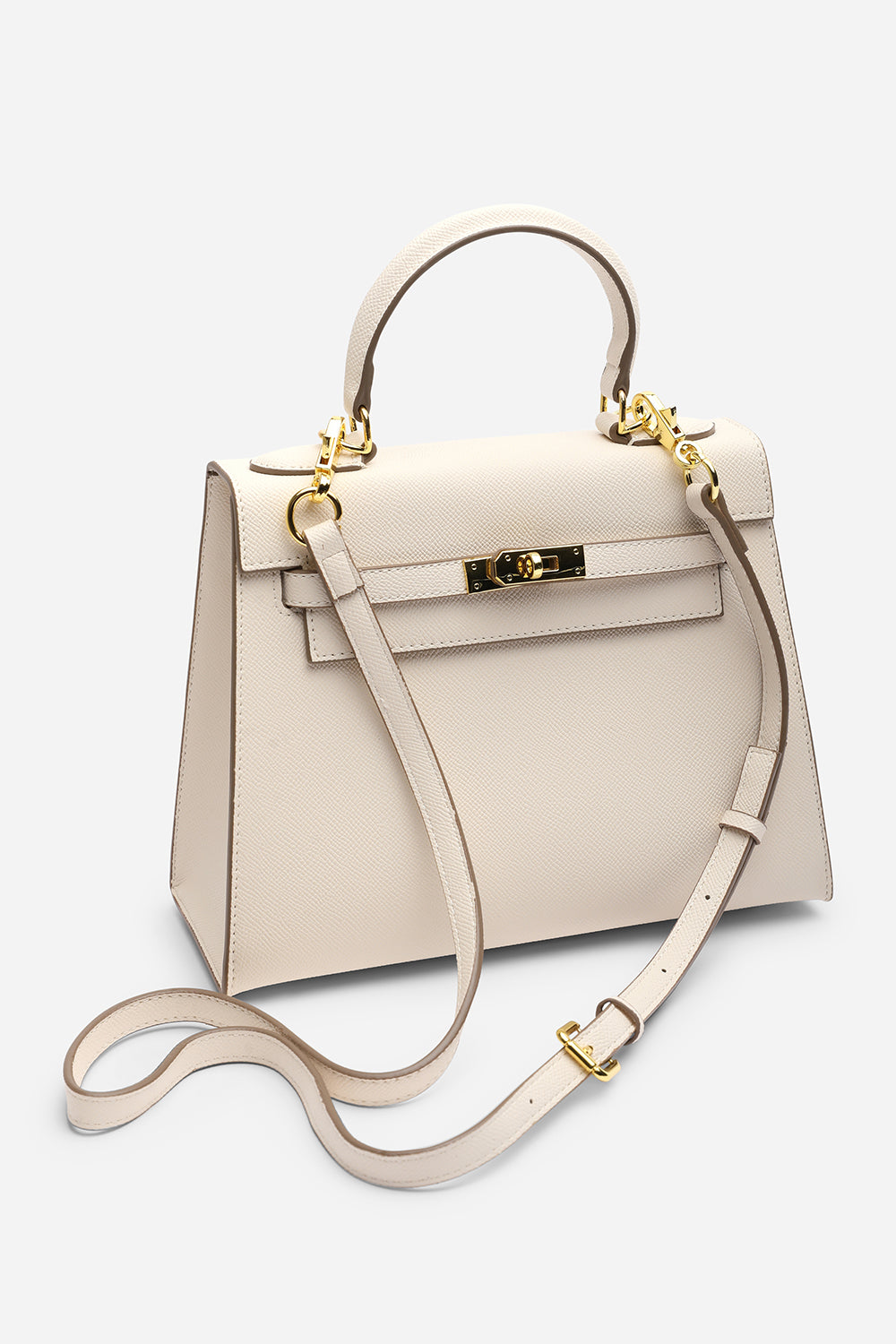 Crossbody Bag With Gold Lock in Textured Cream