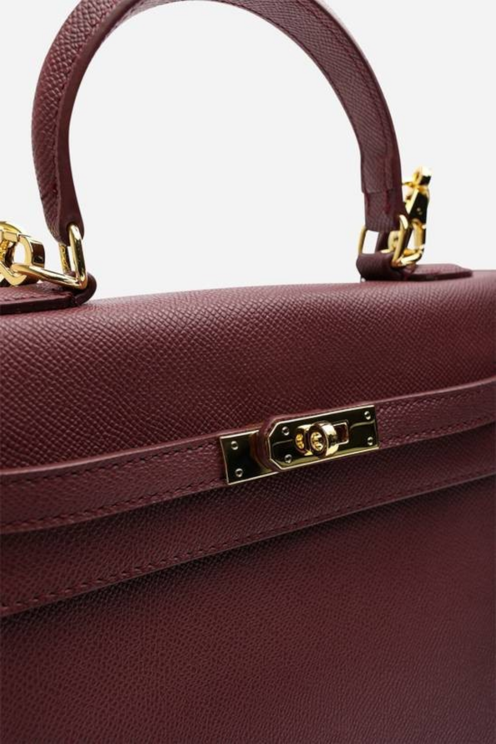 Crossbody Bag With Gold Lock in Textured Maroon