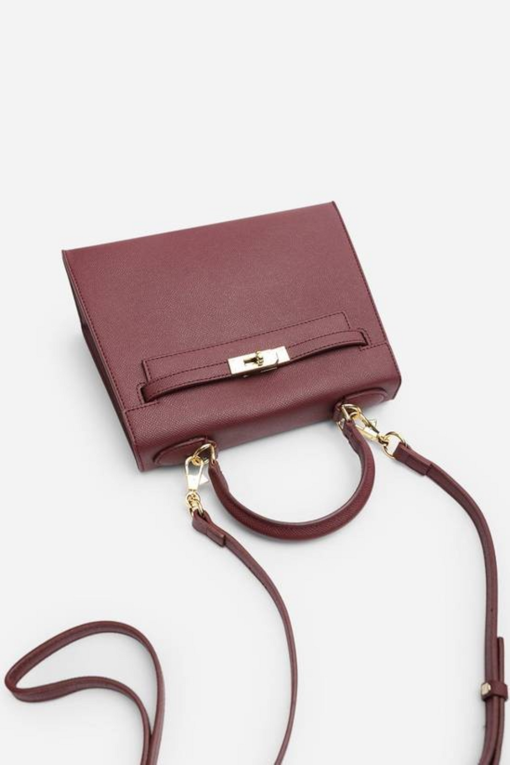 Crossbody Bag With Gold Lock in Textured Maroon