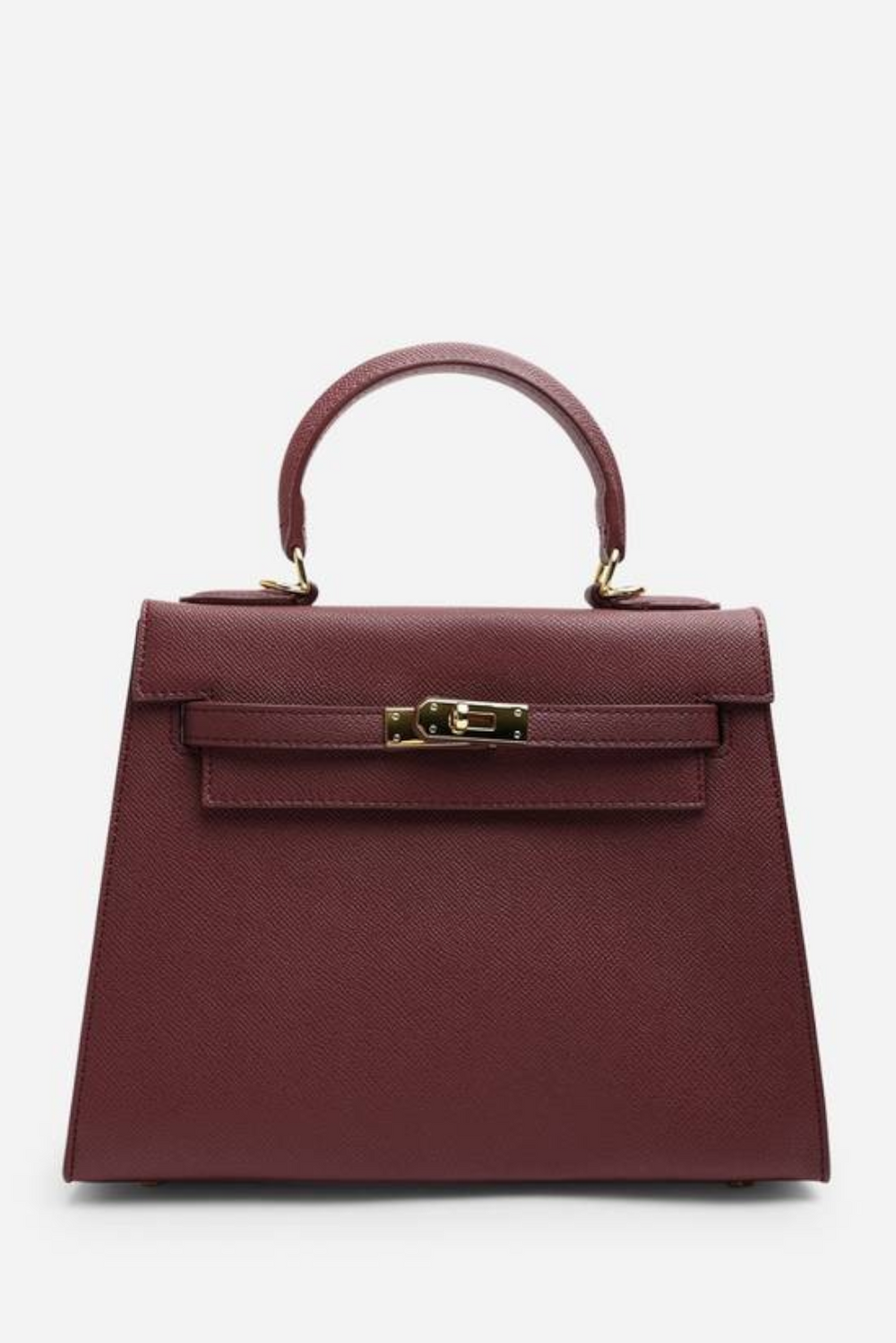 Crossbody Bag With Gold Lock in Textured Maroon