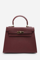 Crossbody Bag With Gold Lock in Textured Maroon