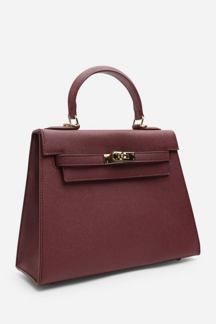 Crossbody Bag With Gold Lock in Textured Maroon