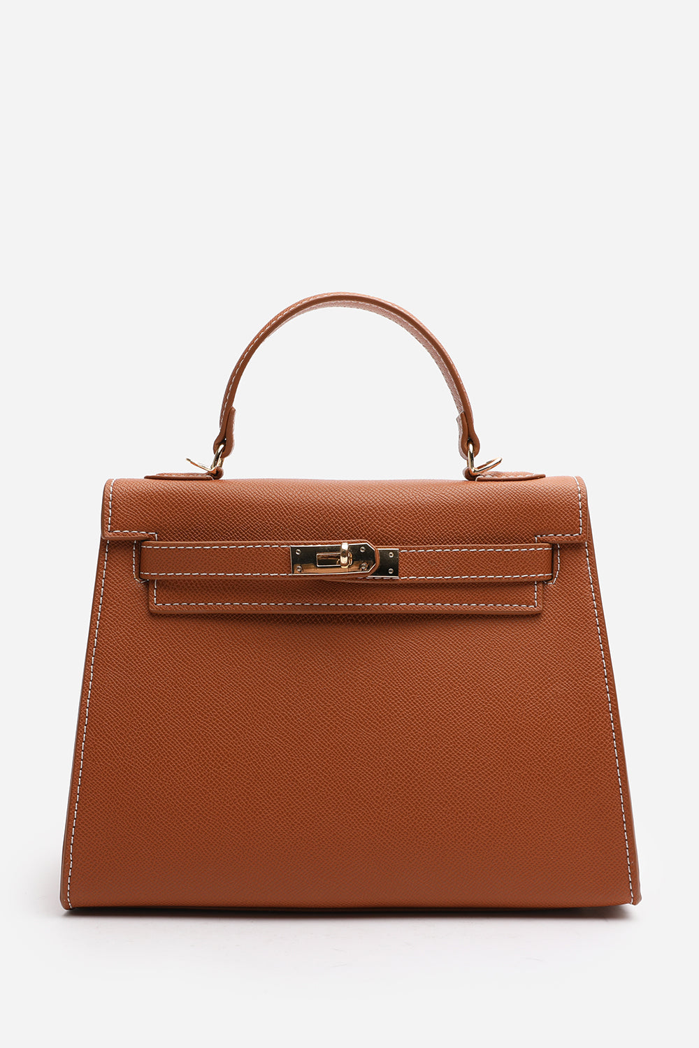Crossbody Bag With Gold Lock in Textured Tan