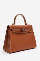 Crossbody Bag With Gold Lock in Textured Tan