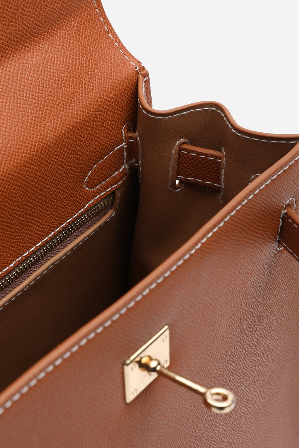 Crossbody Bag With Gold Lock in Textured Tan