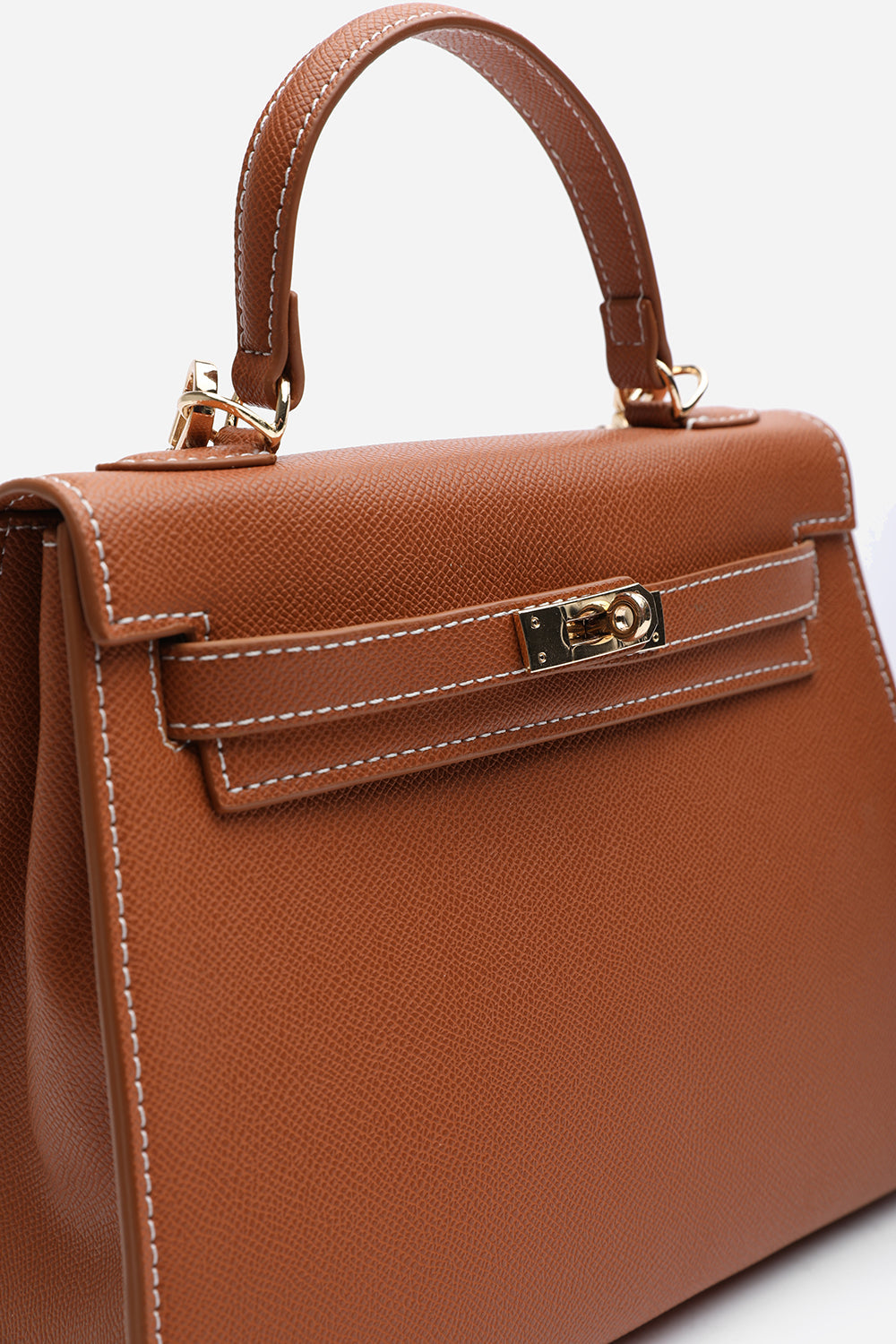 Crossbody Bag With Gold Lock in Textured Tan