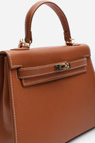 Crossbody Bag With Gold Lock in Textured Tan