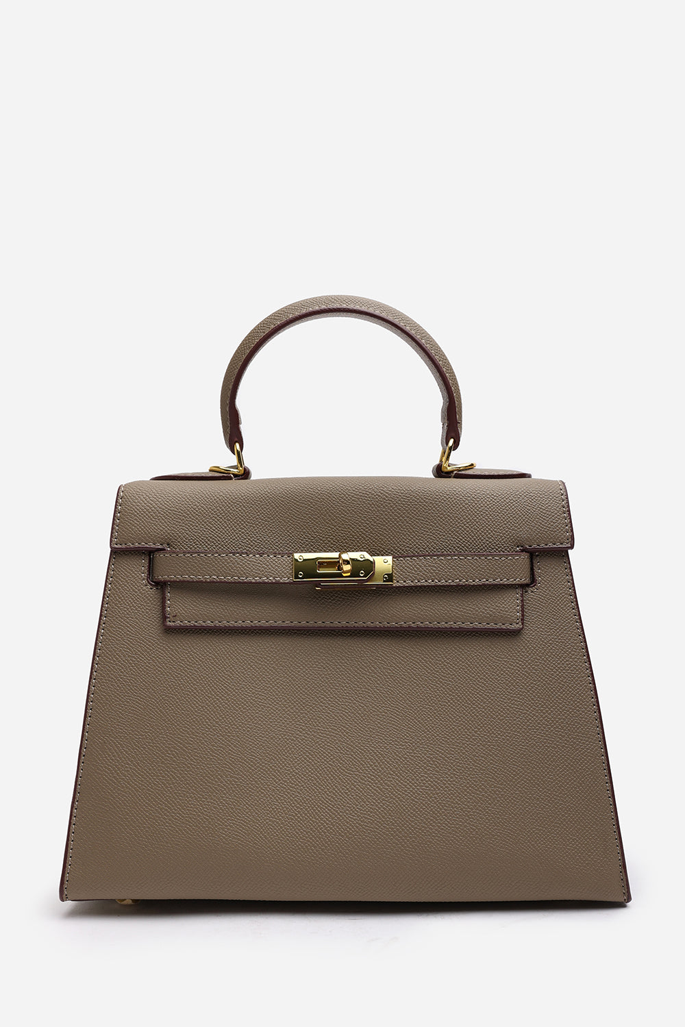 Crossbody Bag With Gold Lock in Textured Taupe