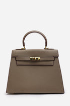 Crossbody Bag With Gold Lock in Textured Taupe