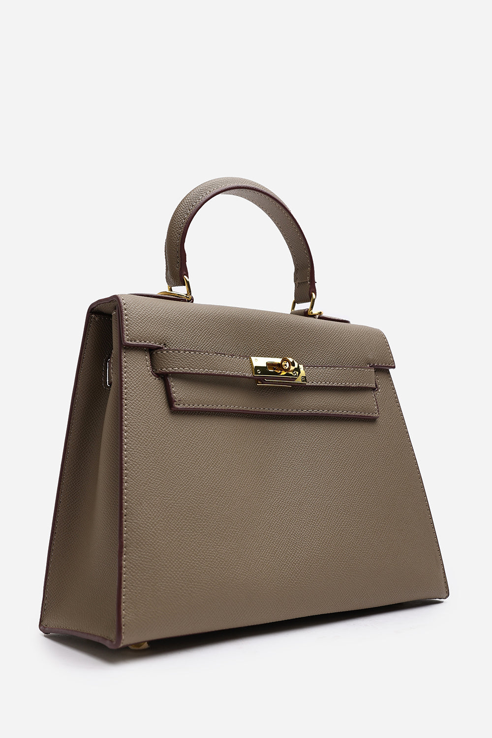Crossbody Bag With Gold Lock in Textured Taupe