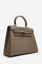 Crossbody Bag With Gold Lock in Textured Taupe