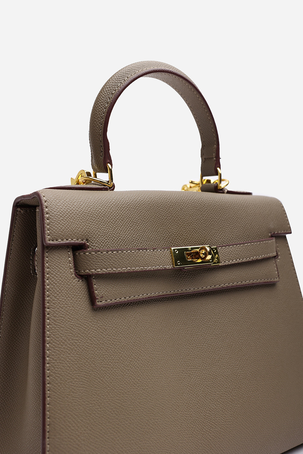 Crossbody Bag With Gold Lock in Textured Taupe