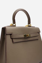 Crossbody Bag With Gold Lock in Textured Taupe