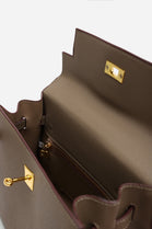 Crossbody Bag With Gold Lock in Textured Taupe
