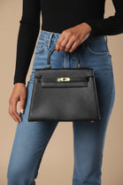 Crossbody Bag With Gold Lock in Textured Black