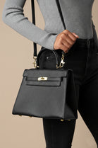 Crossbody Bag With Gold Lock in Textured Black